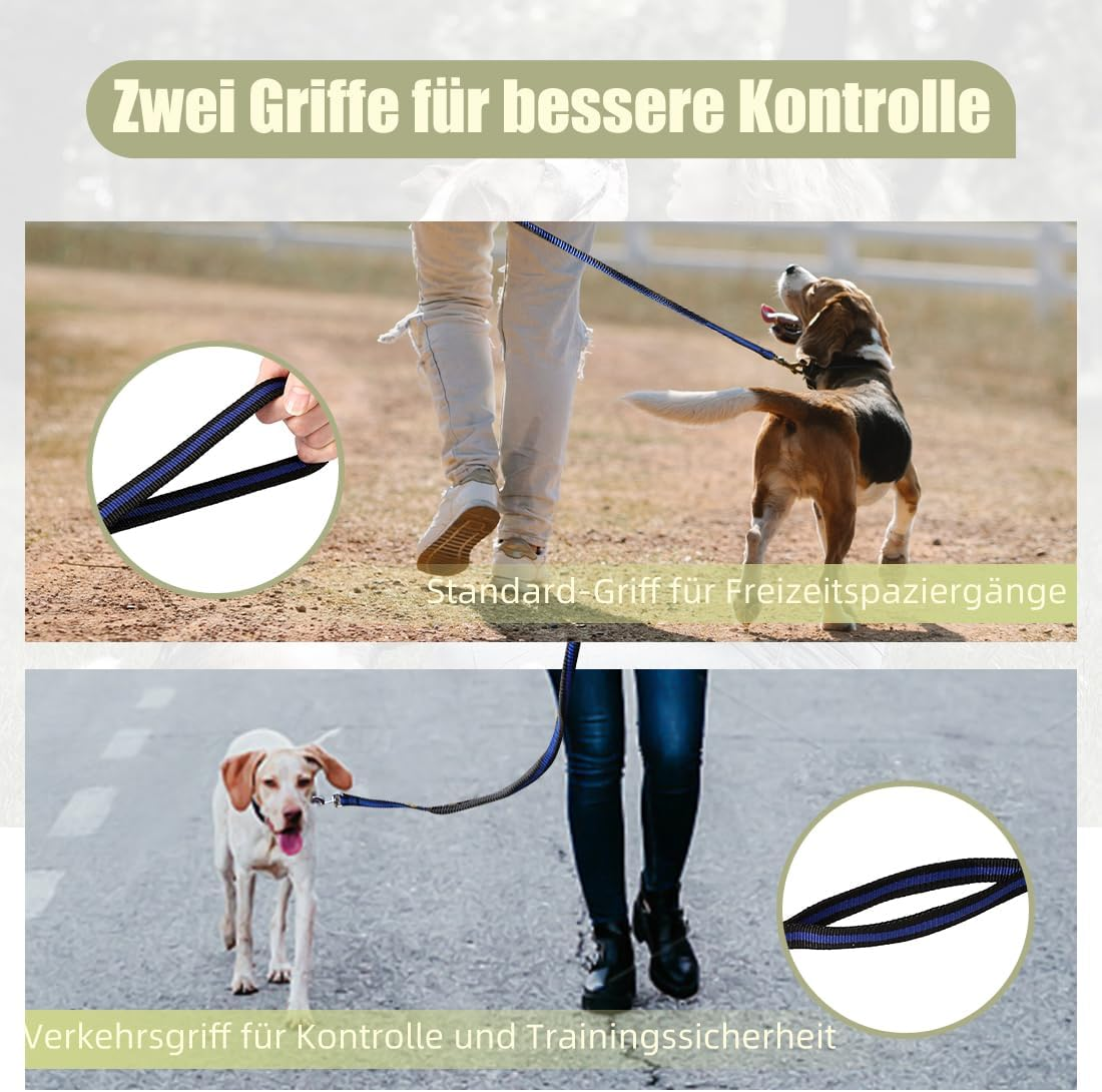 Mi Metty Dog Lead, 8 Ft Bungee Dog Lead with 2 Padded Handles, Strong Dog Lead, Dog Lead for Medium, Large Dogs (Black, 2 Pack, 8 Ft/2.5 M) image number 2