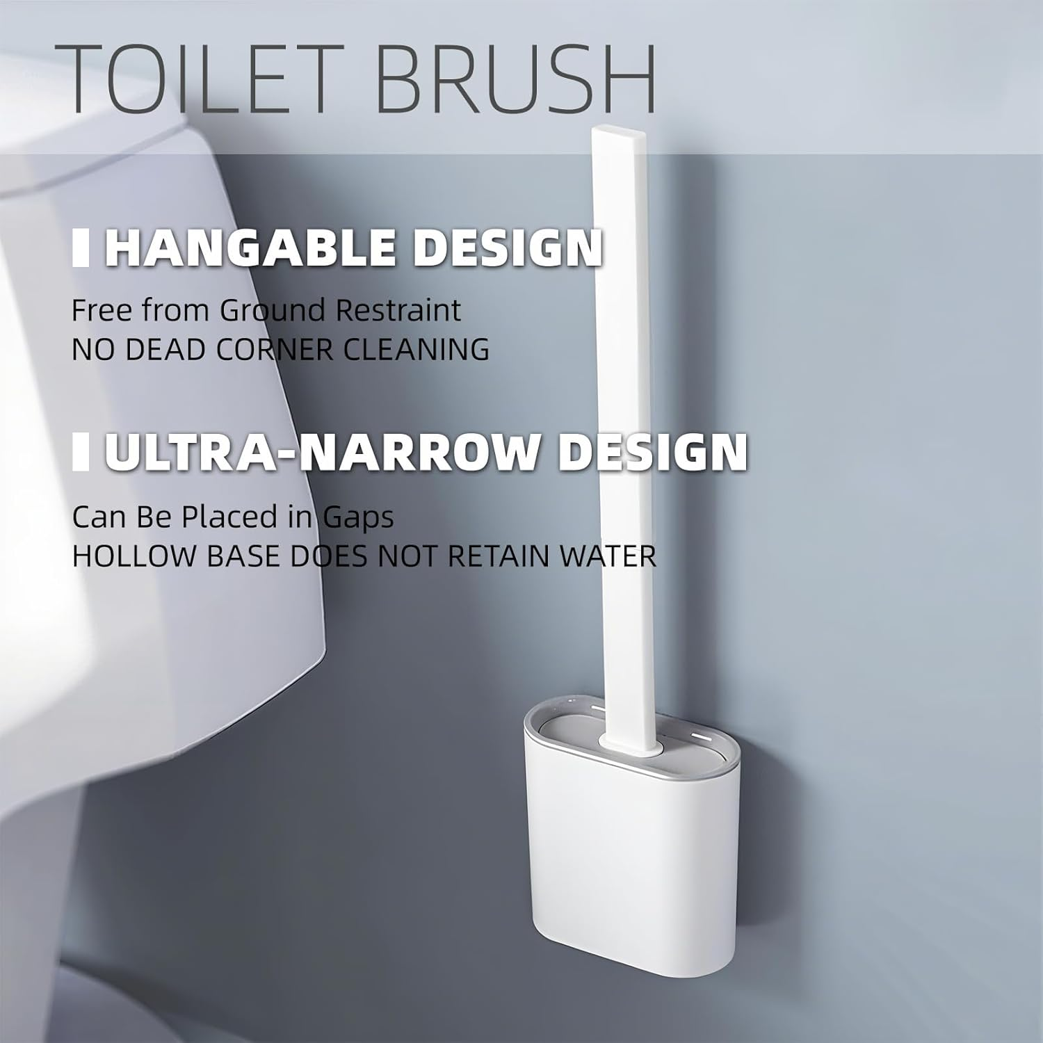 2 Pcs Toilet Brush and Holder Silicone Wall Mounted and Standing Toilet Brush for Bathroom, Set of 2 Cleaning Brushes, Flexible TPR Bristles (White) image number 6