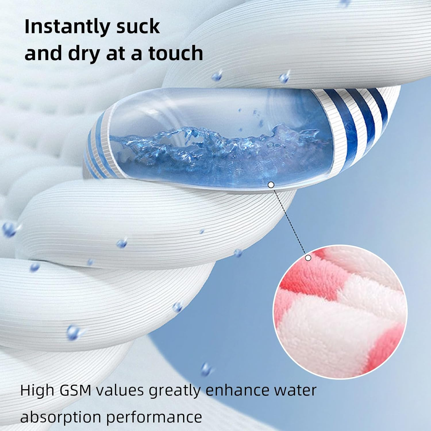 Hzqzaoan 2Pcs Fast Dry Microfibre Hair Towel - Hair Towel Wrap for Women | Super Absorbent Microfiber Towel with Button for Quick Drying & Gentle Hair Care (Pink+White/Pink+Lavender Stripes) - Pink+White/Pink+Lavender Stripes image number 2