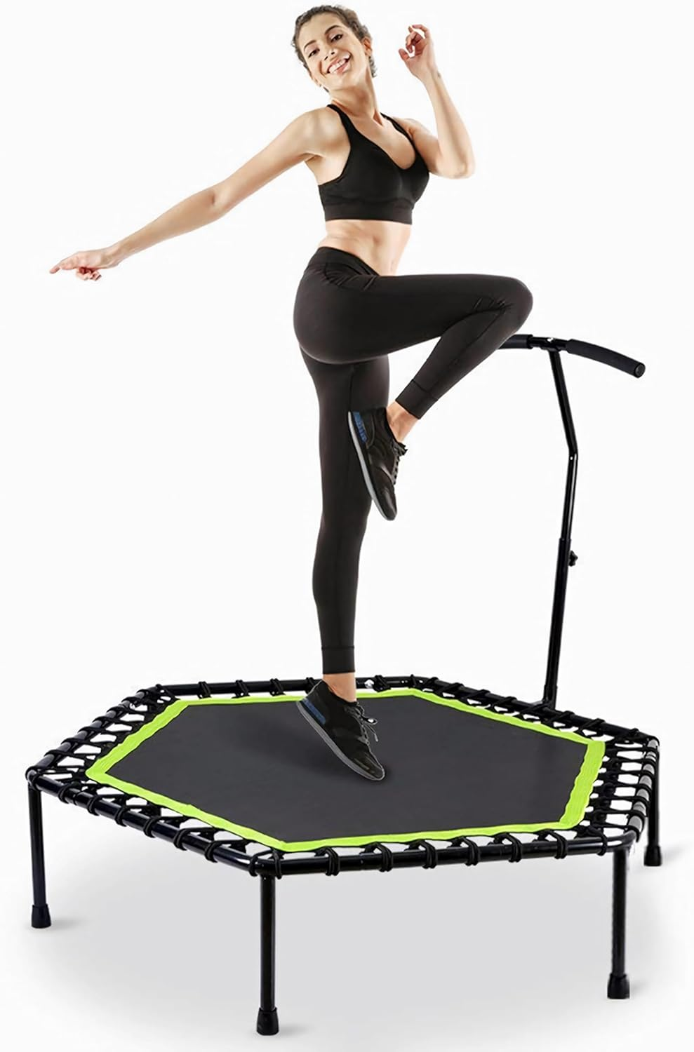 Green Quiet Bungee Rebounder with Adjustable Handle &ndash; Noiseless Cardio Trampoline for Adult Fitness, Home Workout & Low-Impact Exercise image number 2