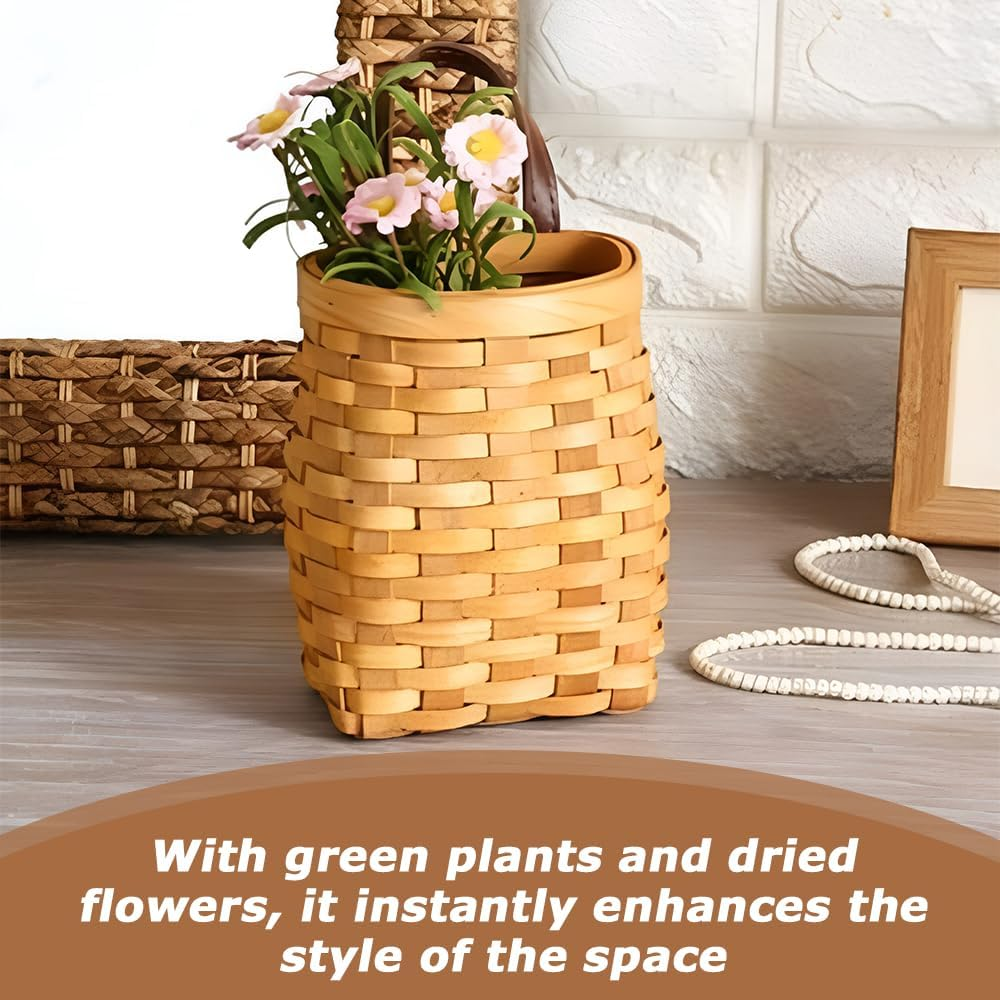 Rustic Woven Wood Hanging Basket, Small Vintage Style Woven Planter, Space Saving Organizer Basketry, Natural Finish, Farmhouse Charm, Perfect for Entryway image number 3