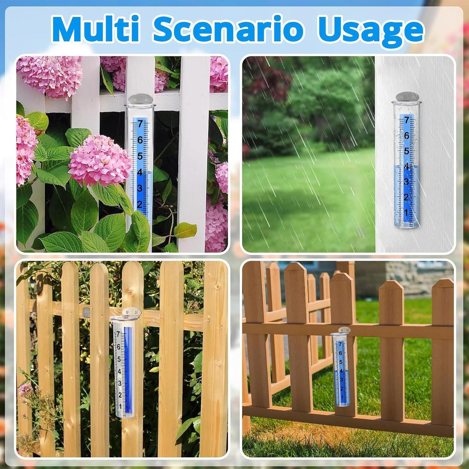 Outdoor Rain Gauge - Garden Lawn Yard Meter, Weather Measurement Tool | Transparent Rainfall Collector Collector Tube Accurate Precipitation Tracking Device for Home Garden Plants image number 3