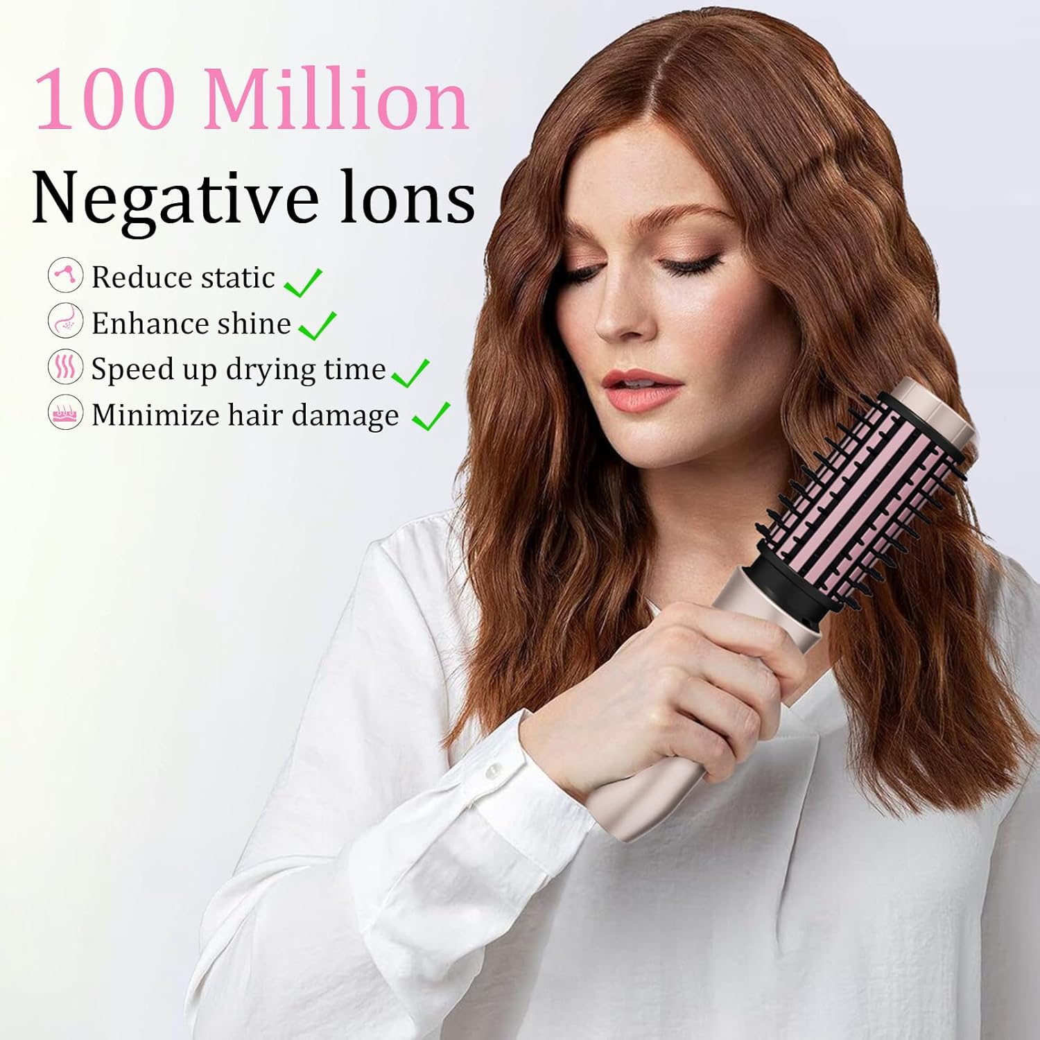 Cordless Hair Curling Iron Brush, Travel Curl Brush, 3-In-1 Portable Curling Iron Cordless, Plasma Thermal Hair Brush, 7000Mah USB Rechargeable Curlings Wand, Mini Hot Curlings Brush-Blush Pink - Blush Pink image number 3