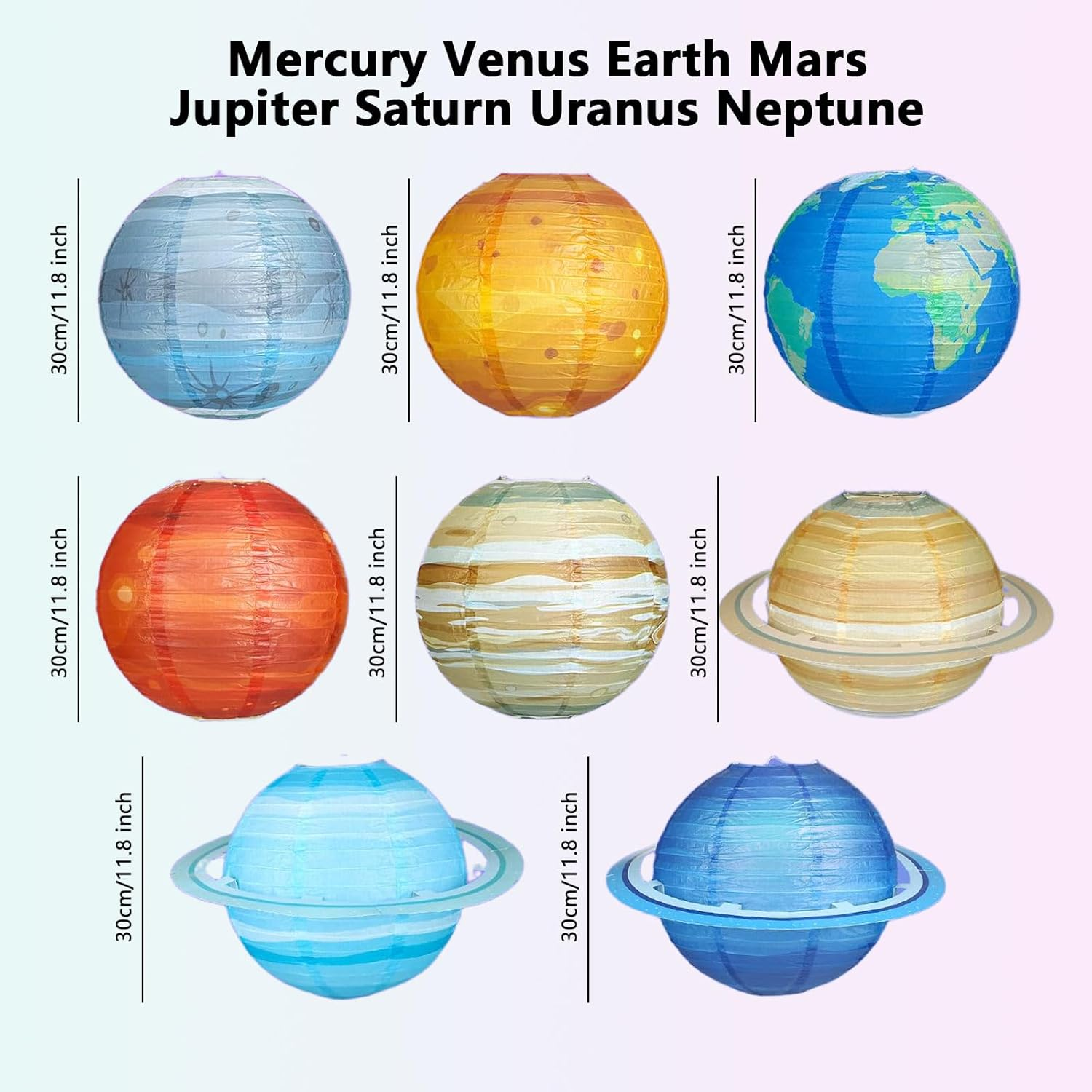 8 PCS Planet Paper Lanterns 12 Inch, Solar System Planet Lanterns, Hanging Birthday Room Decorations, Outer Space Party Supplies by Ruibex image number 4