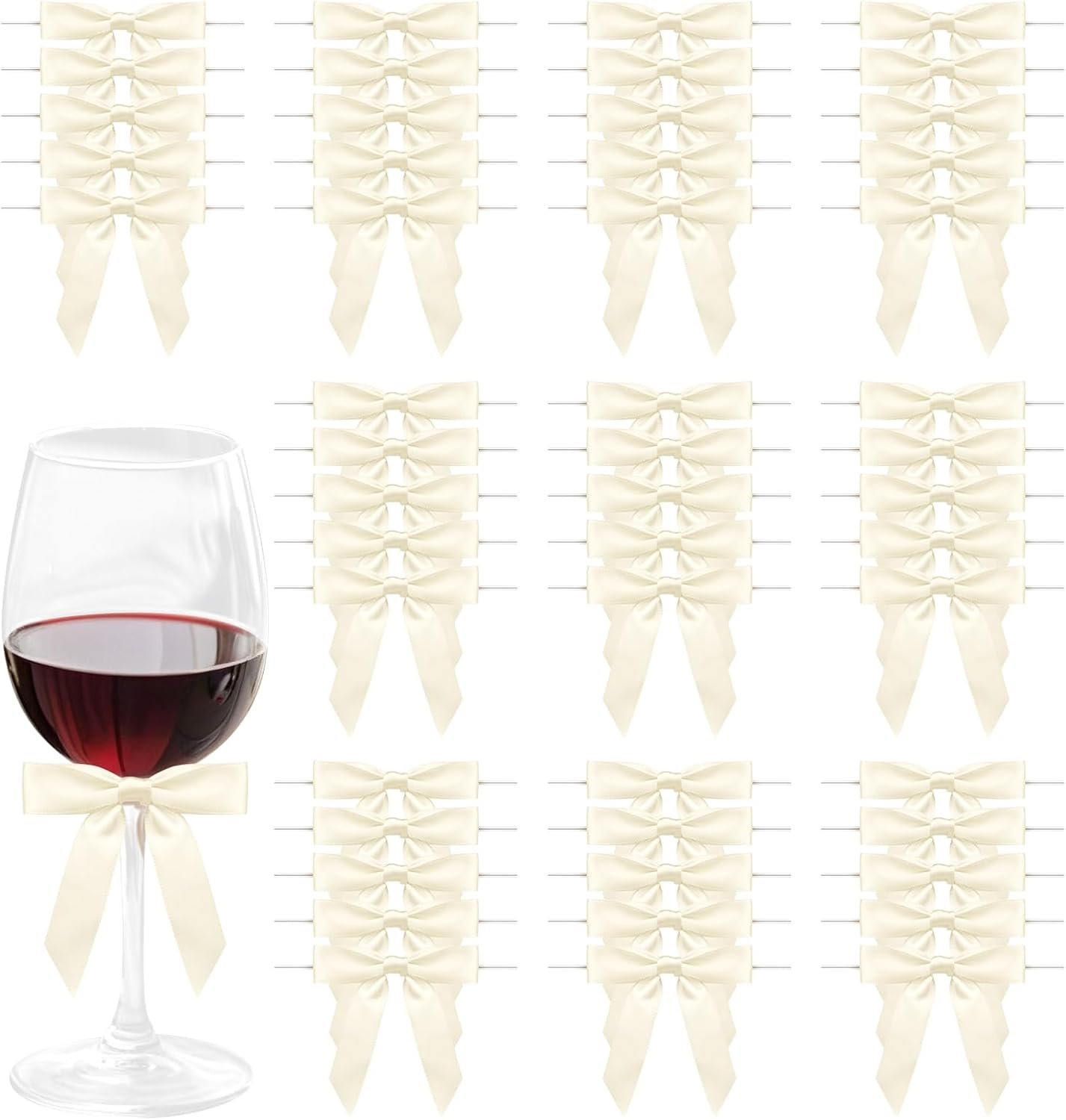 Satin Ribbon Sky Blue Bow Decor 2.5" Premade Pink Twist Tie Bows for Gift Wrapping Treat Bags Party Favors Wedding Decorations - 50 Counts