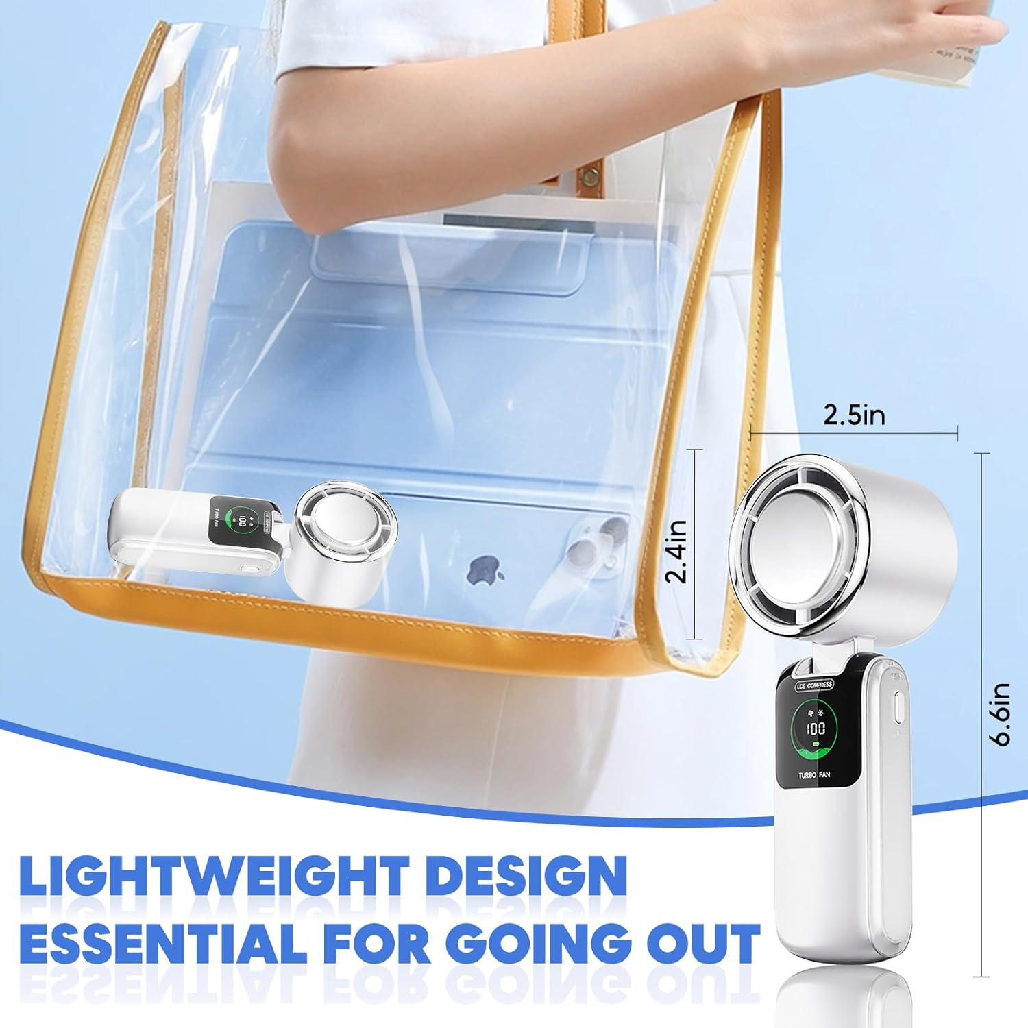 Handheld Fan with Cooling Plate, Portable Fan with Ice Cooler, 3-Second Fast Cooling, Rechargeable 4000Mah, 4 Speeds, Handheld Hanging Neck Desktop image number 4