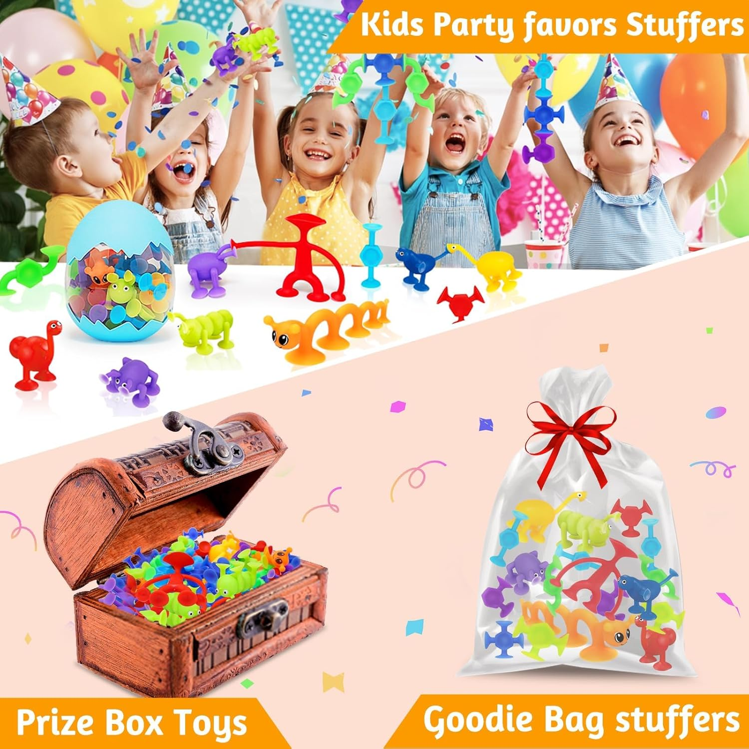 32PCS Suction Cup Toys Kids Bath Toy Party Favor Goody Prize Filler Stuffer End of Student Gift for Boy Girl Toddler Travel Toy Sensory Window Water Table Toy with Eggshell Storage image number 5