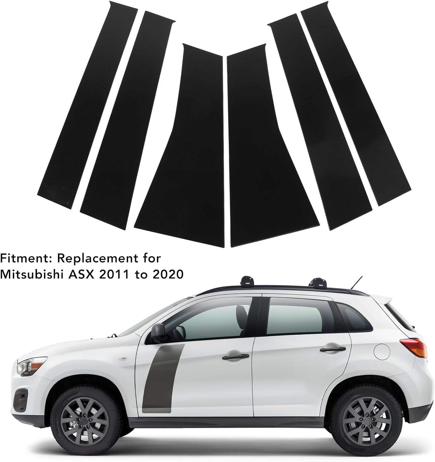 Pillar Posts Door Window Trim, Glossy Black PC Plastic Window Pillar Posts Cover Trim Replacement for Mitsubishi ASX 2011 to 2020, 6Pcs Door Trim Kit, Convenient Installation