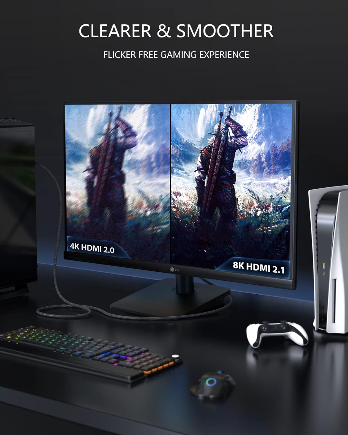 Stouchi HDMI 2.1 Cable 3M 8K 10K 4K Ultra High Speed Certified Cables Earc ARC Cord 48Gbps 8K@60Hz 8K@120Hz 4K@240Hz HDCP 2.2 Dynamic HDR Dolby for PS5 TV Xbox Series X Roku Blu-Ray Braided Durable