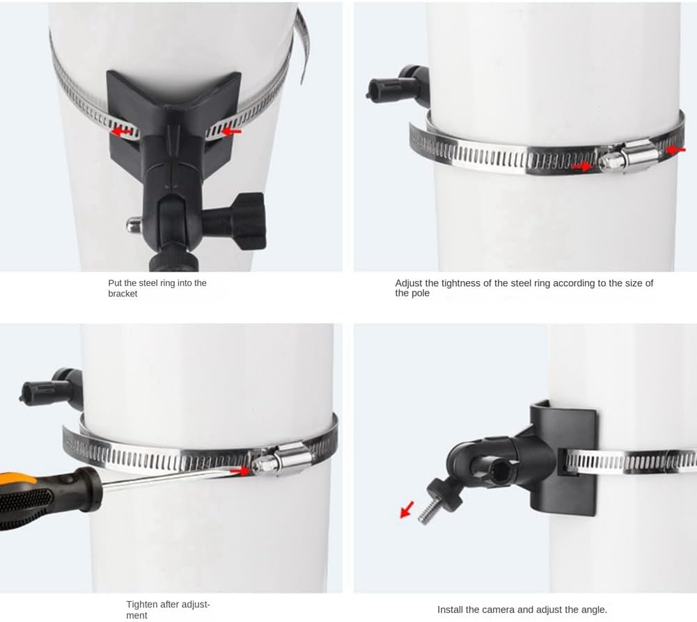 Adjustable Stainless Steel Hose Clamp Hoop Pipe Poles Mount Bracket Worm Gear for Security Camera Accessories B image number 5