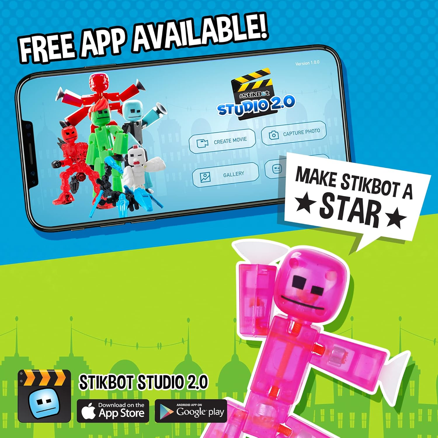 Zing Stikbot Family Pack, Set of 6 Stikbot Collectable Action Figures, Includes 2 Stikbots, 2 Junior Stikbots, 1 Bulldog, and 1 Cat, Stop Motion Animation - in Eco-Friendly Packaging image number 3