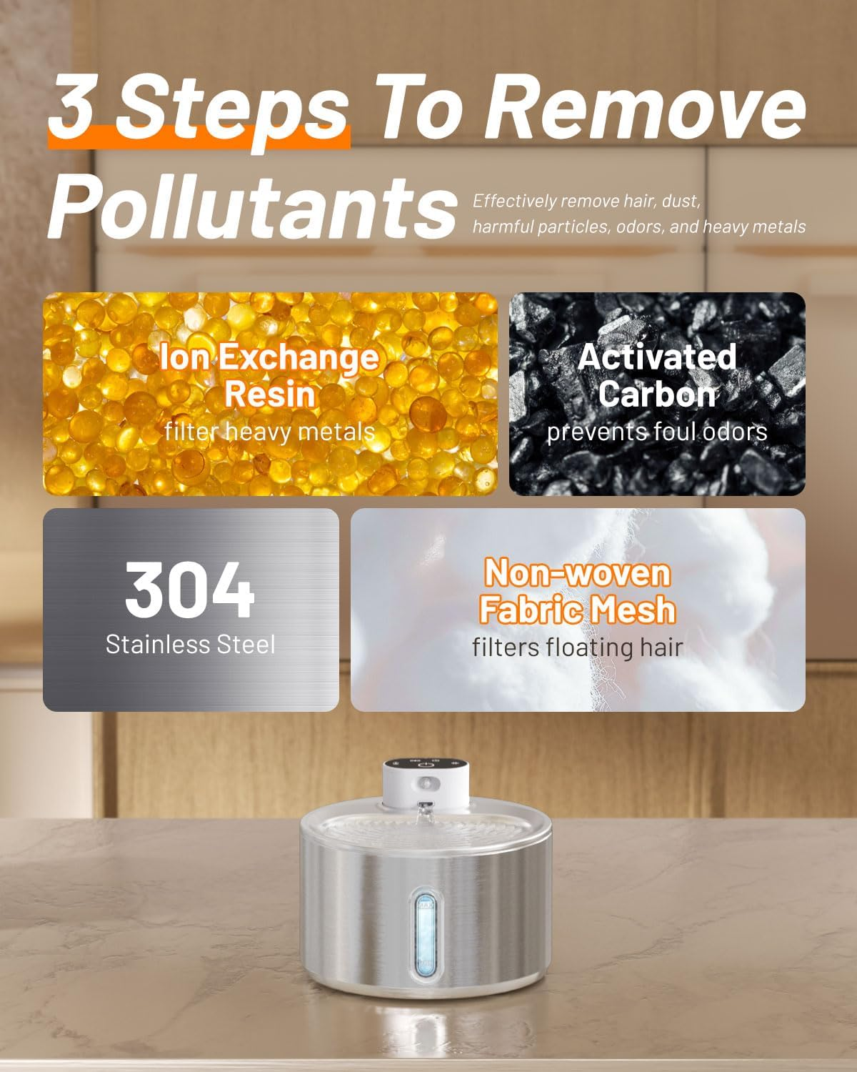 LOVELEDI Wireless Cat Water Fountain - 4L Automatic Stainless Steel Pet Fountain Battery Operated 5000Mah, Cordless Pet Drinking Fountain for Cats & Dogs with Motion Sensor, Ultra Quiet Pump image number 4