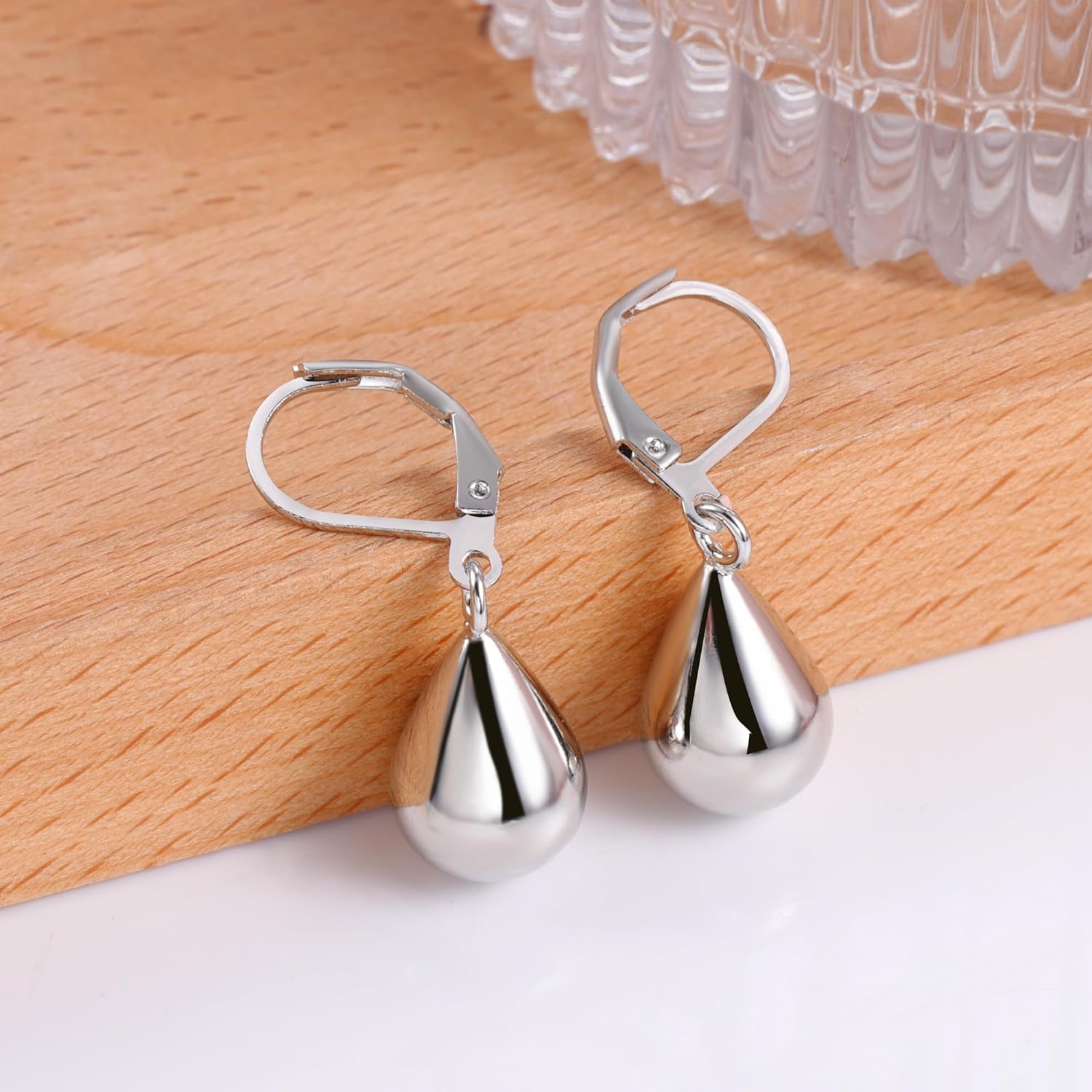 925 Sterling Silver Teardrop Leverback Earrings for Women Girls Waterdrop Tear Drop Dangle Earrings Jewelry Hypoallergenic Silver Teardrop Leverback Dangle Earrings for Women - A-Silver image number 6