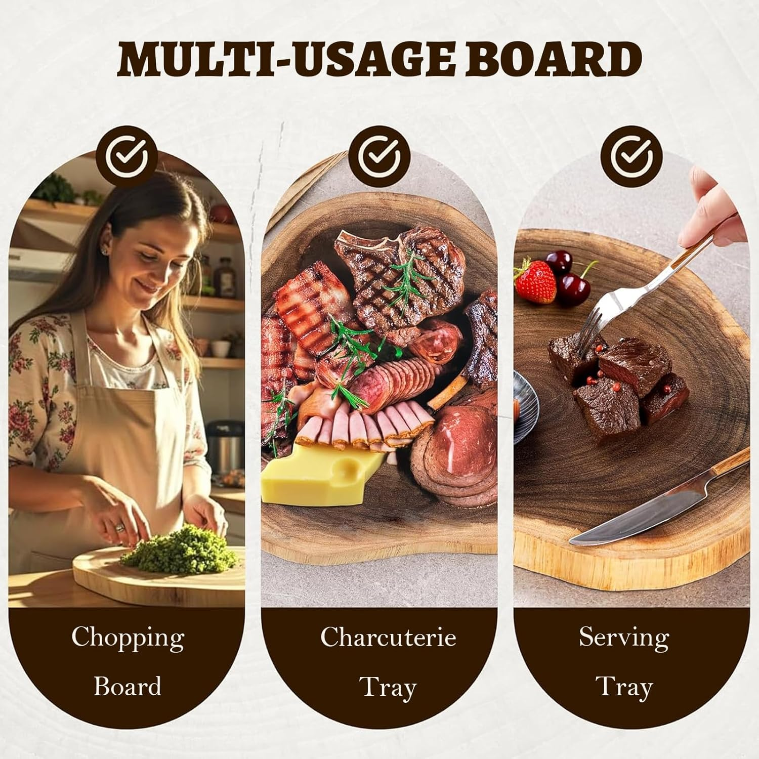 Round Chopping Board Acacia Wood Natural Wooden Charcuterie Board,Wooden Cutting Board, Reversible Serve Board with Unique Wood Grain Pattern for Kitchen,Meat,Cheese image number 2