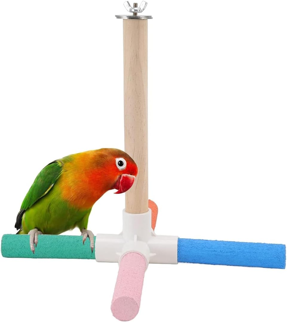 AIMALL Colorful Parrot Perch Stand &ndash; Cross Scrub Grinding Claw Bar for Birds, Easy to Install, Measures 7.09 Inches image number 3