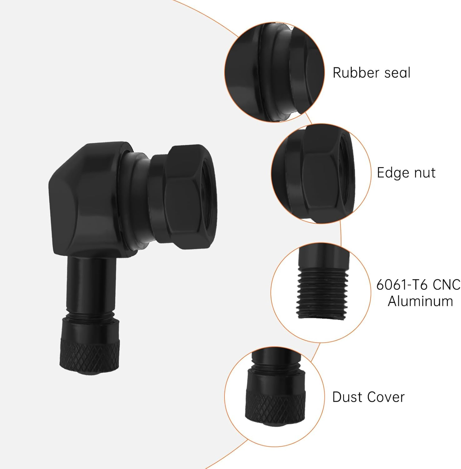 Windance 4Pcs 90 Degree CNC Motorcycle Tire Valve Stems for Most Bike 10 Mm To11.3 Mm Tubeless Tires Easy Installation (Black) - Gold image number 2