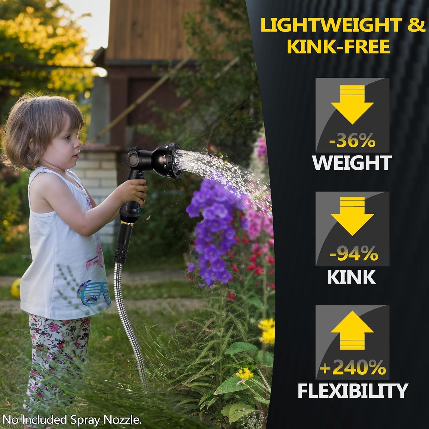 Garden Hose 50Ft, Heavy Duty Stainless Steel Water Hose, No Kink, Lightweight and Flexible, Easy to Use and Store, Strong and Sturdy, Suitable for Yard and Lawn image number 3