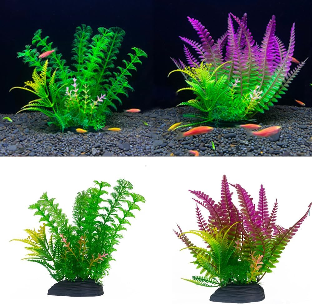 Loopunk 6 PCS Fish Tank Plants Artificial, Fish Artificial Aquatic Plants in Plastic Large Aquarium Decorations, Aquarium Fish Tank Plastic Plants Ornaments Colorful. image number 1