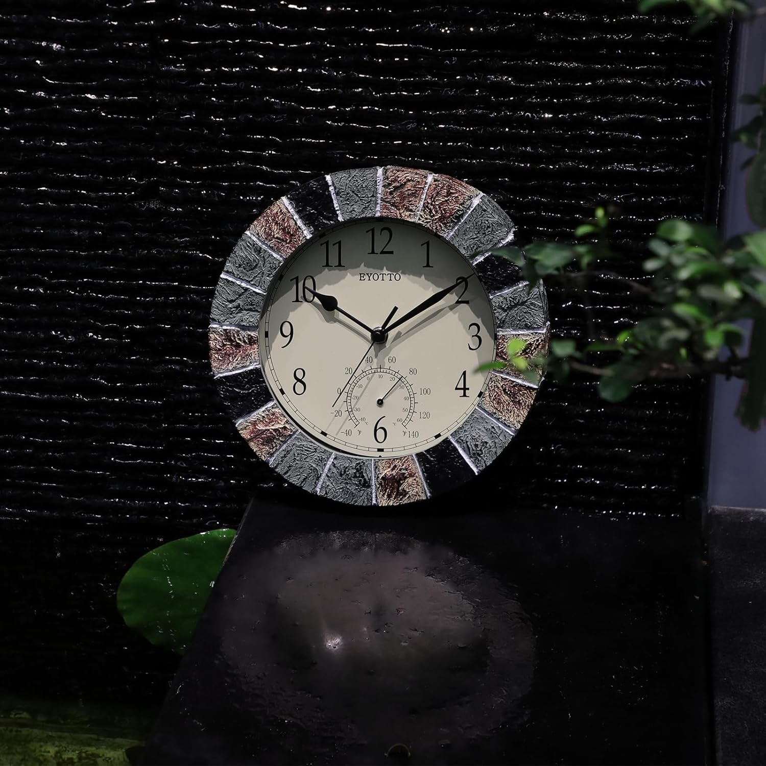 Eyotto 10 Inch Indoor/Outdoor Waterproof Wall Clock with Thermometer Silent Non-Ticking Battery Operated Wall Clocks Weatherproof for Patio, Pool, Garden, Lanai, Fence, Porch, Deck, Bathroom image number 3