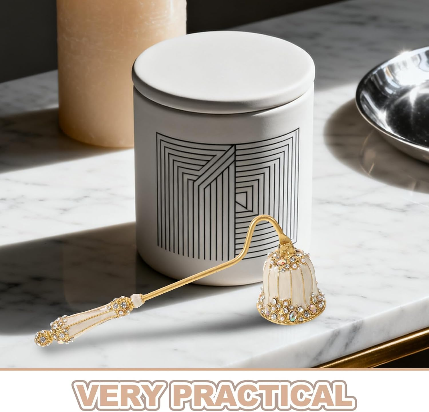 STOBAZA Vintage Candle Snuffer with Pearl Enamel, Handheld Wick Extinguisher for Safe Flame Extinguishing, Decorative Rustic Fire Snuffer Accessory for Home and Holiday Use image number 2