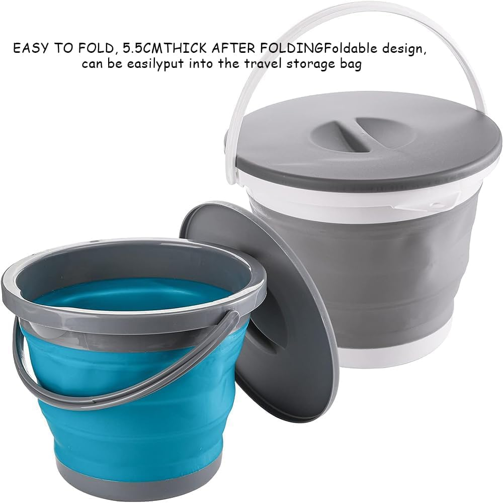 Collapsible Water Bucket with Locking Lid, Multifunctional Foldable round Tub Portable Water Pail for Camping, RV, Marine, Outdoor Activities and Home Use, Space Saving Water Container