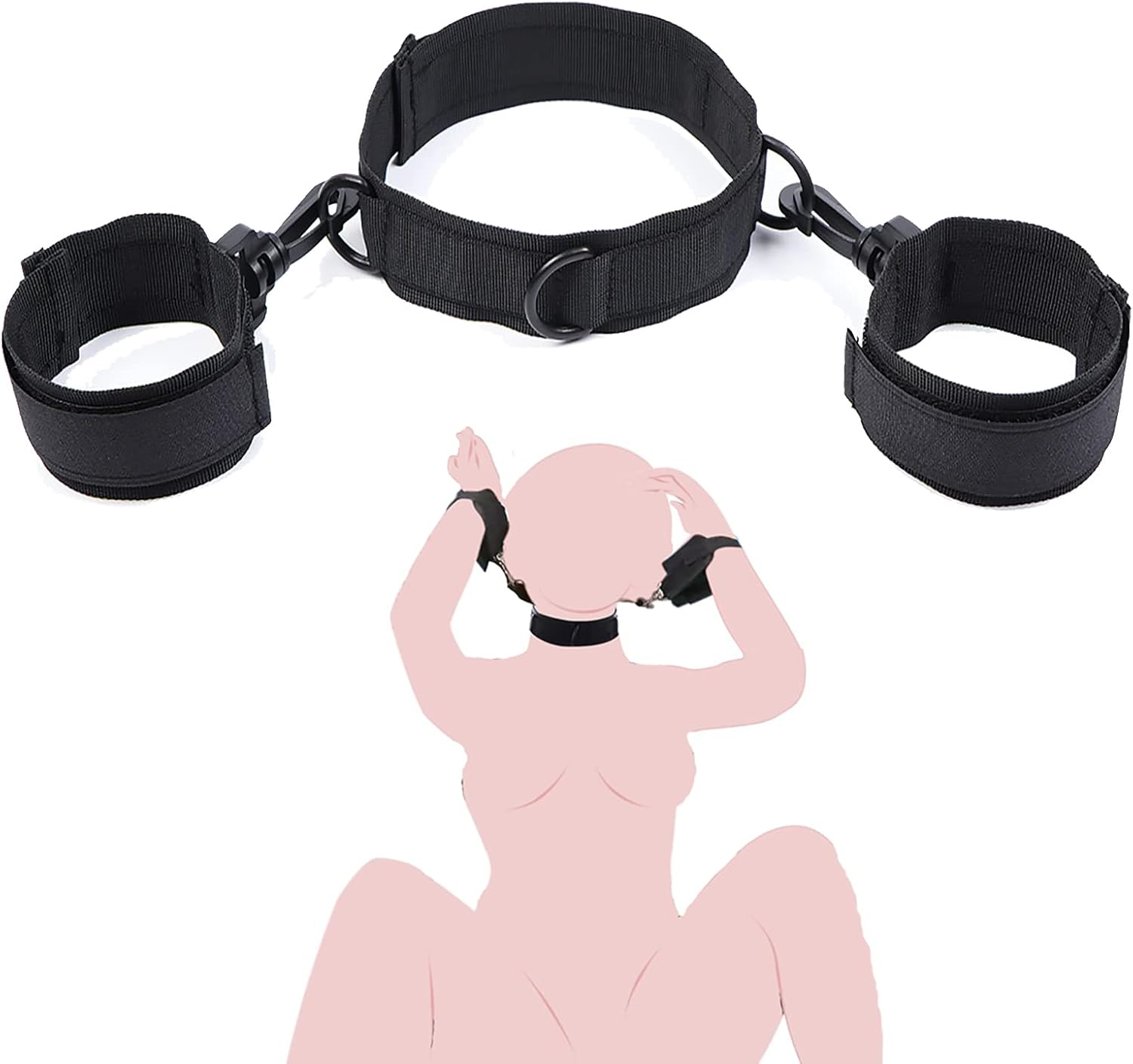 HABOWN BDSM Collar with Handcuffs Set - Erotic Fetish Neck and Back Slave Sex Toy - Black, One Size image number 4