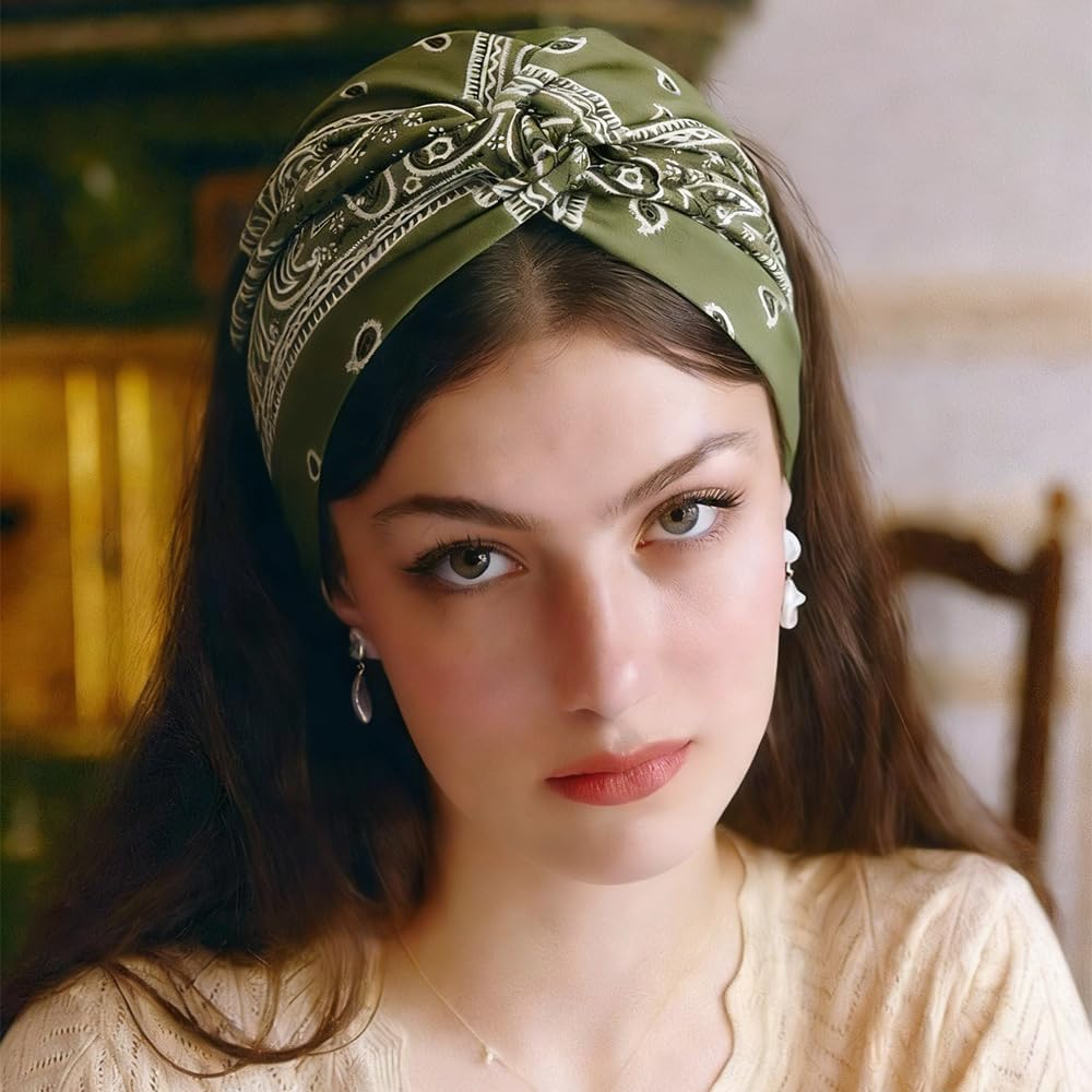 Pack of 4 Satiskid Women'S Hair Bands, Cotton Paisley Pattern Headband, Soft Sports Headband for Yoga, Fitness, Cosmetics, Boho Hair Accessories, Summer