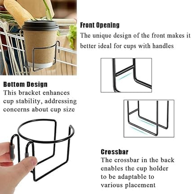 Sshopping Cart Drink Holder, 2Pcs Portable Shopping Trolley Cup Holder, Metal Hanging Drink Holder for Shopping Cart image number 4