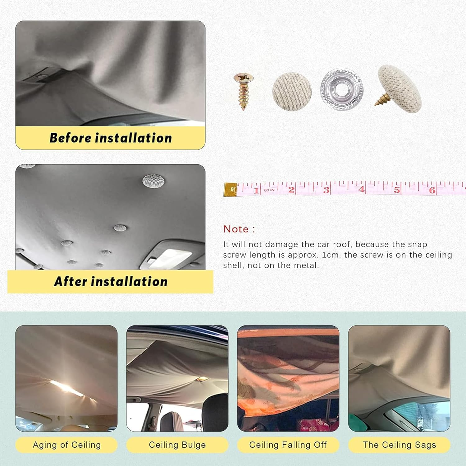 65 Set Automotive Car Roof Headliner Repair Button + 50 Pcs Rivets Repair Button, Auto Roof Snap Rivets Retainer for Interior Ceiling Cloth Fixing Repair Buckle with Installation Tool image number 5