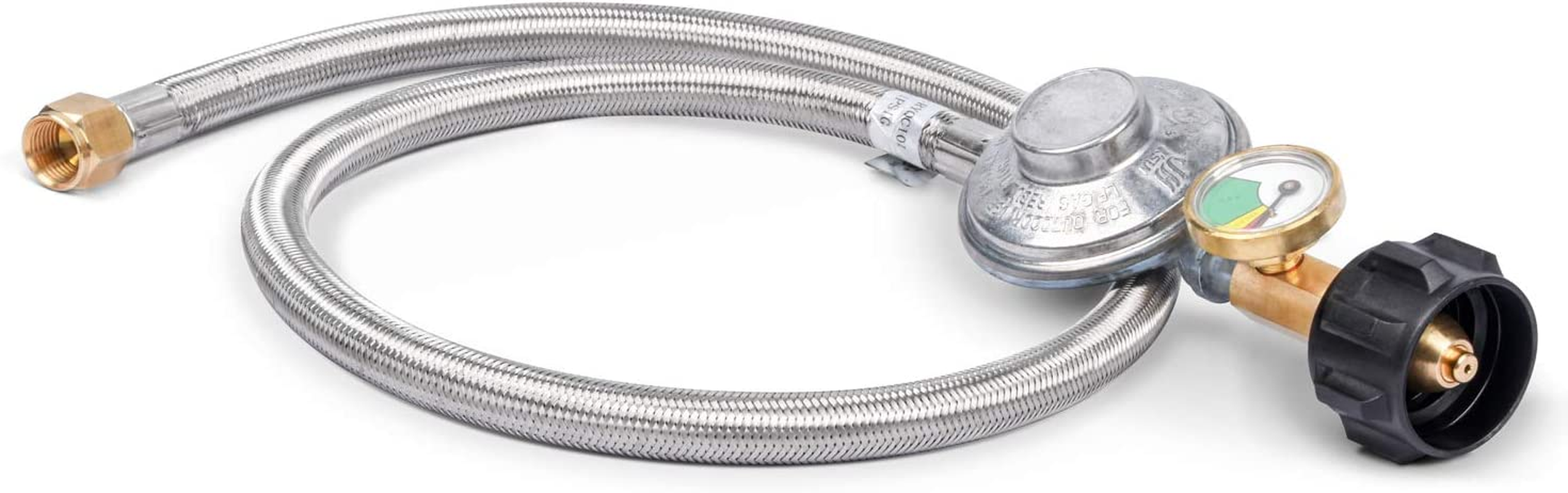 Gassaf 3FT Propane Regulator with Hose,Stainless Steel Braided Propane Gas Regulators and Gauges Suitable for Most LP Gas Grill, Heater and Fire Pit Table image number 2
