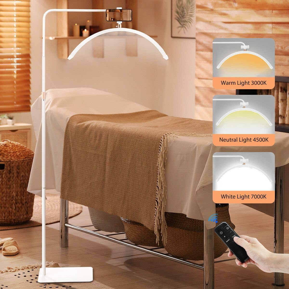 AUSWAY LED Beauty Floor Lamp Fill Light Half Moon for Lash Extensions Salon Tattoo Eyelash Spa Facial Nail Skincare Makeup Tool Adjustable Brightness with Remote White image number 5