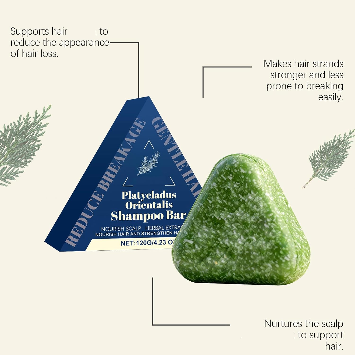 Cypress Leaf Solid Shampoo Bar - Triangle Shampoo Soap, Strengthening Hair & Reducing Hair Loss，Usmans Grass Shampoo Soap，Nourishing Hairs & Eliminating Dandruff for Men Women (2Pcs)