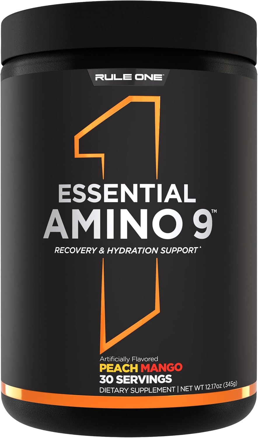 Rule 1 Essential Amino 9 Recovery & Hydration Support Supplement 345 G, Peach Mango (30 Servings) image number 1