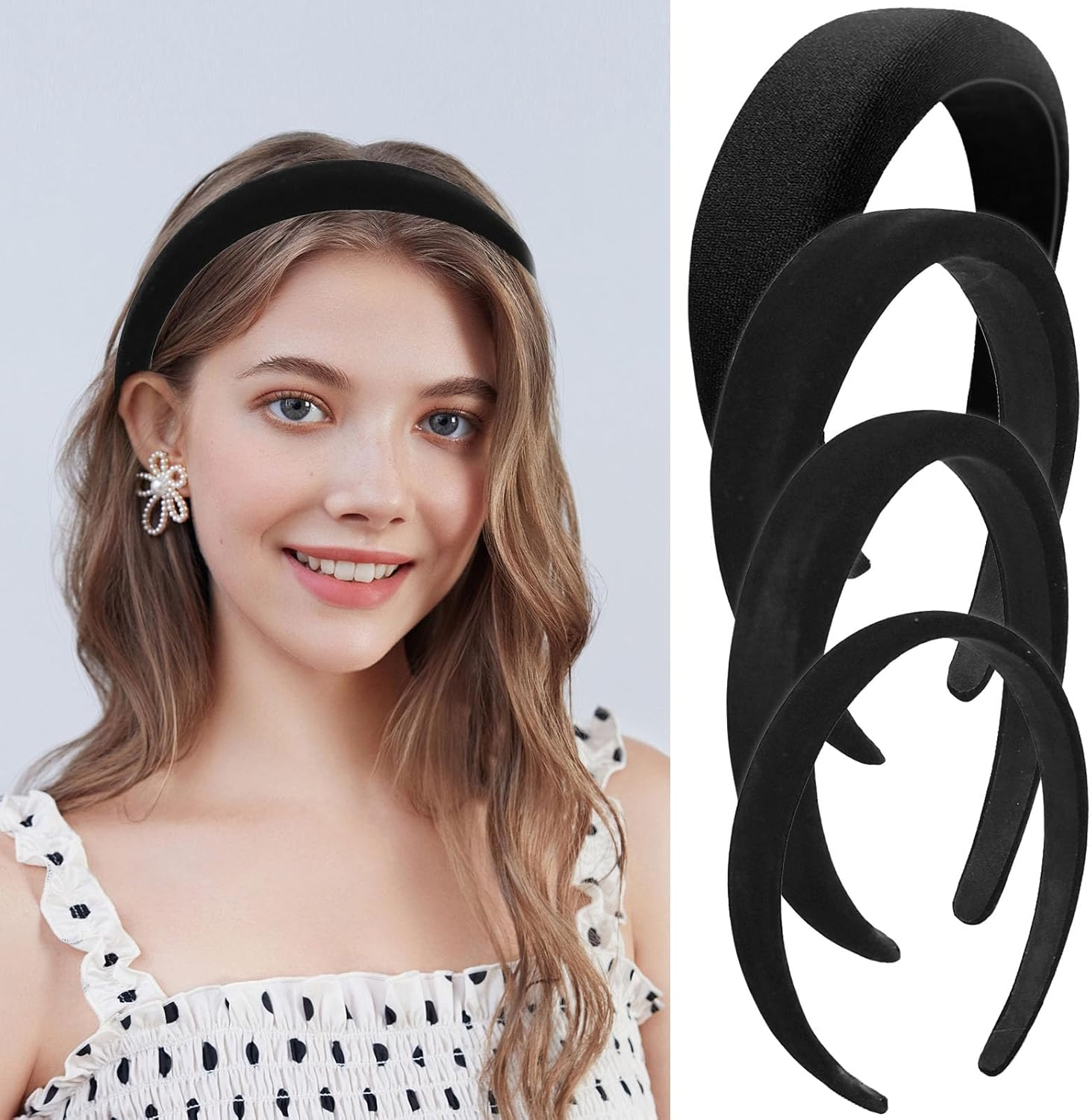 ZOCONE Pack of 4 Velvet Headbands Women'S Wide Vintage Thick and Thin Headband Wide Sponge Elegant Headbands for Women Girls (Black, Multiple Sizes) image number 4