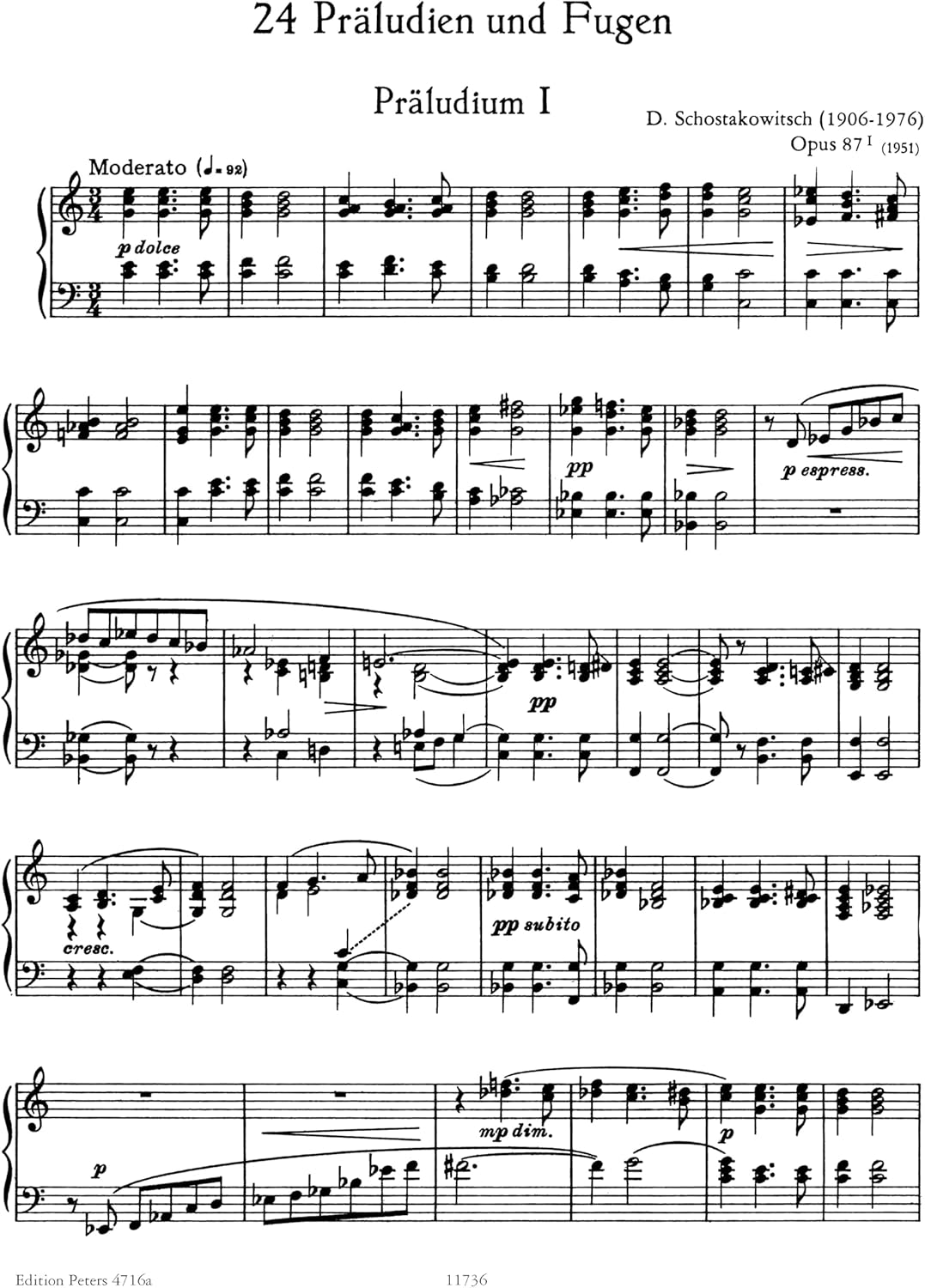 Edition Peters 24 Preludes and Fugues Op. 87 Volume 1 Nos. 1-12 Music Book image number 1