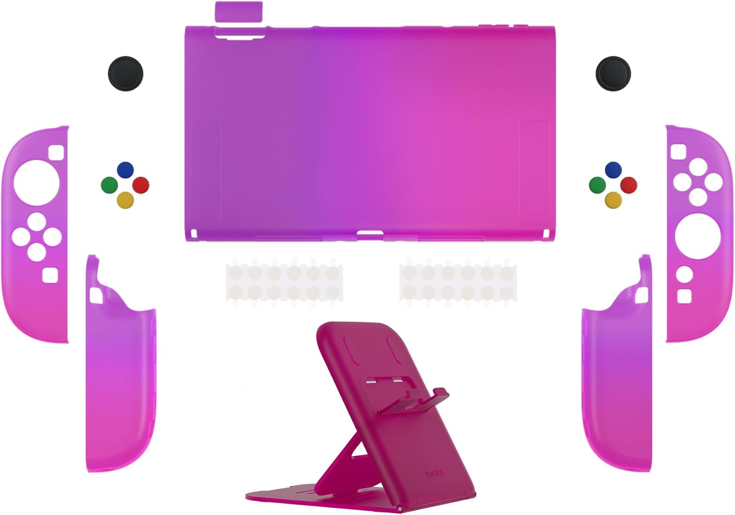 Playvital Clear Series Protective Case for Nintendo Switch 2, Anti-Scratches Hard Shell Dockable Grip Cover with Extra Foldable Stand & Thumb Grips for Nintendo Switch 2 - Clear Atomic Purple Rose