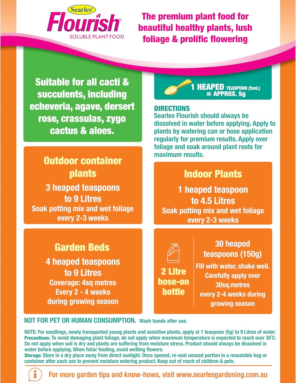 Searles Flourish Cacti and Succulent Soluble Plant Food Fertiliser, 500G image number 1