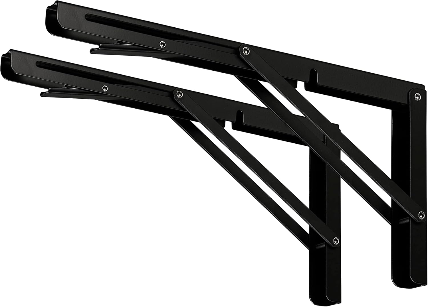 Folding Shelf Brackets Heavy Duty Stainless Steel DIY Wall Mounted Shelf Bracket Space Saving for Table Work Bench, Pack of 2 (Black, 16")