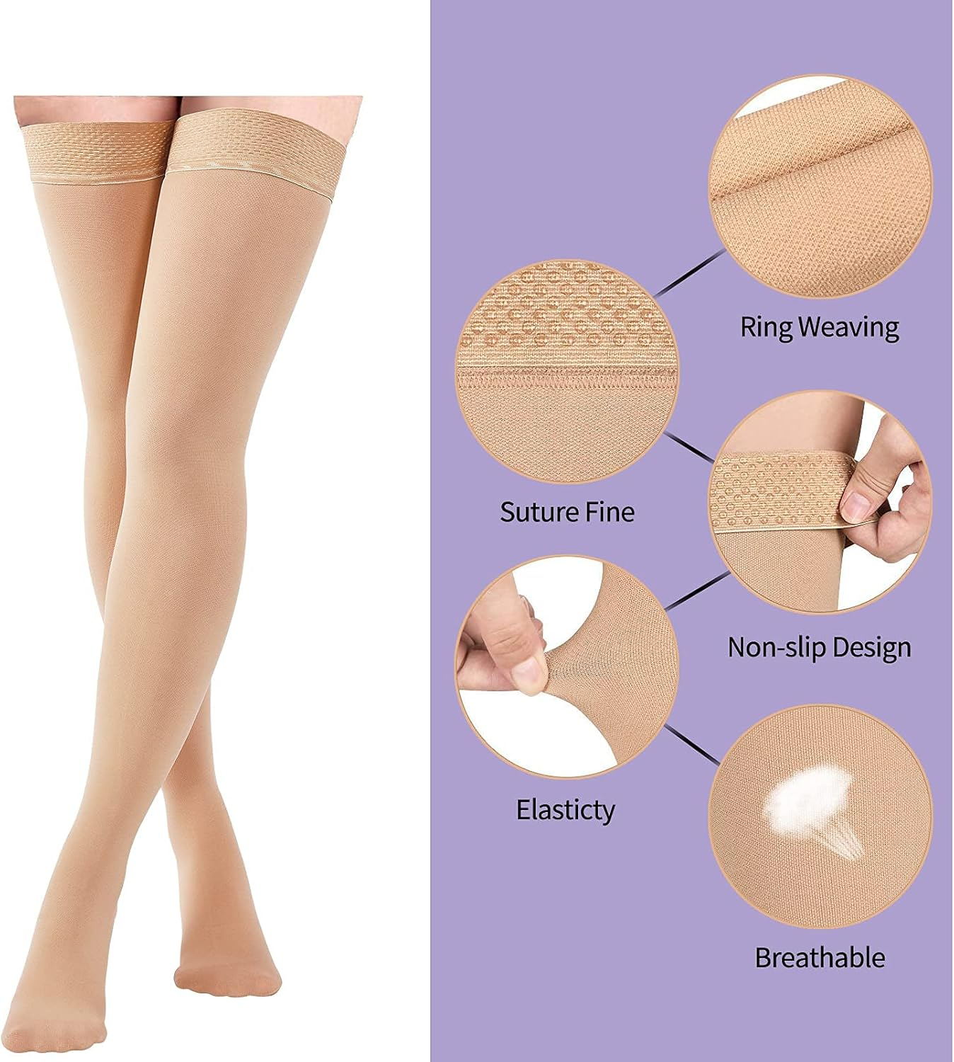 Thigh High Compression Stockings 20-30Mmhg, Closed Toe Socks for Women & Men image number 4