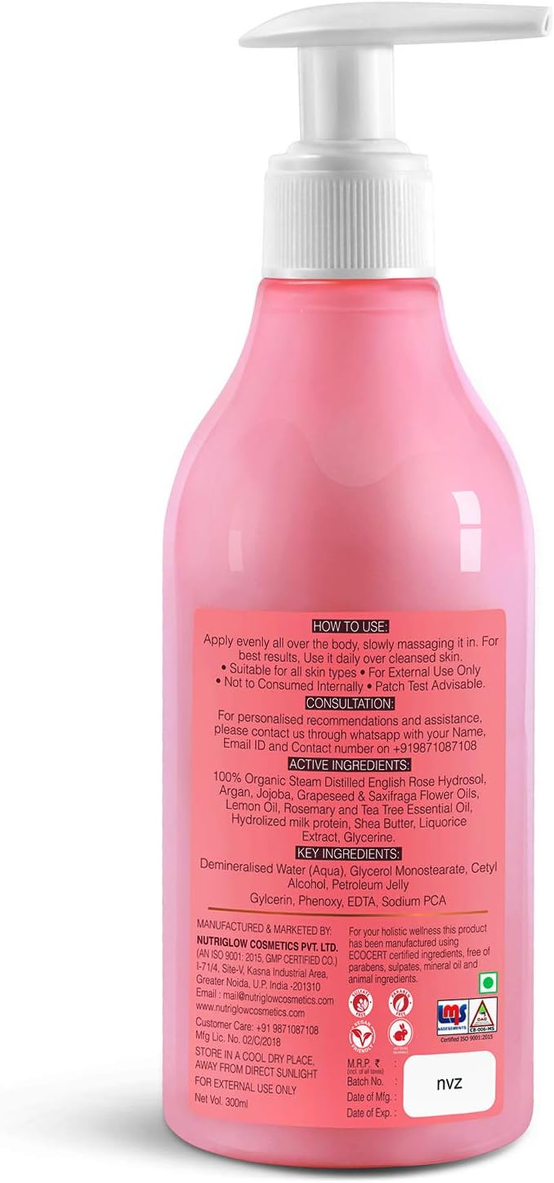 Nutriglow Natural'S English Rose Body Milk | Intensive Nourishment | 8 Hour Moisture Lock | Repairs Skin Damage | No Parabens & Mineral Water | 300 ML image number 4