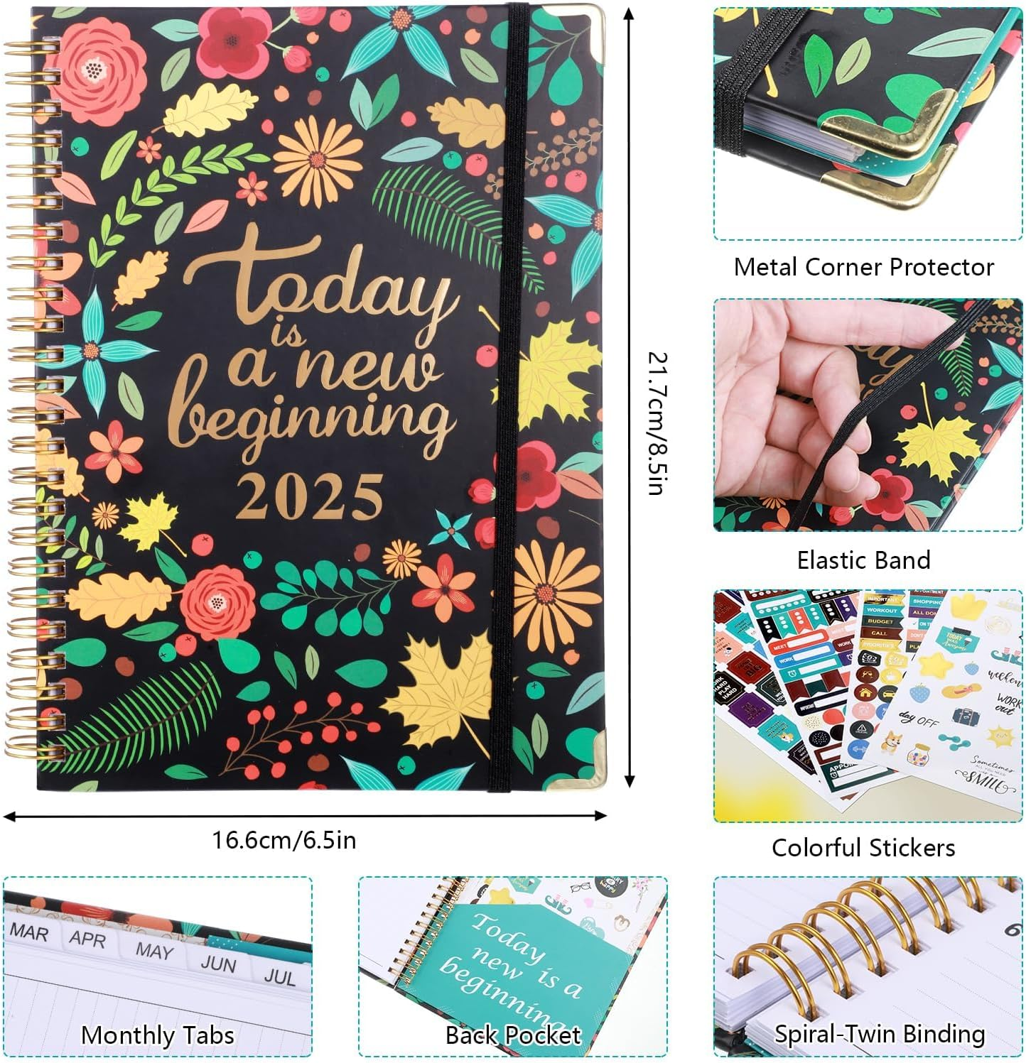2025 Planner,2025 Weekly and Monthly Planner January to December A5（6.5"X 8.5"）Academic Planner 12 Month Work Planner with Tabs,Hardcover Thick Paper,Twin-Wire Binding image number 5