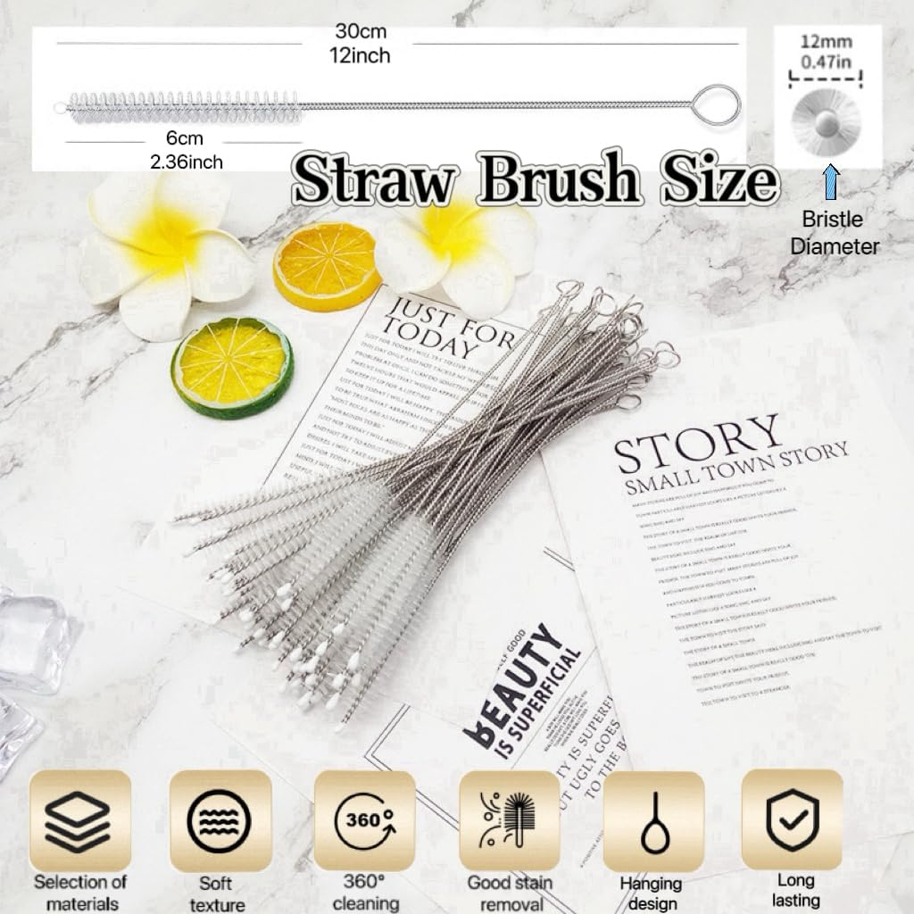 12 Inch Extra Long Straw Cleaner Brush, 12 PCS 12Mm Diameter Extra Wide Straw Brush Set for Long Straws for 40/30/20 Ounce Mugs,Scholastic Cups,Drinking Straws,Jug Tubes or Hummingbird Feeders, Etc. image number 4