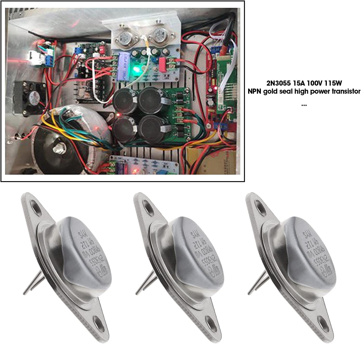 Emagtech 10Pcs 2N3055 NPN Power Transistor 15A 100V 115W NPN High Power Transistor 2N3055 Transistors for Power Supply Circuits Series and Shutdown Controllers image number 5