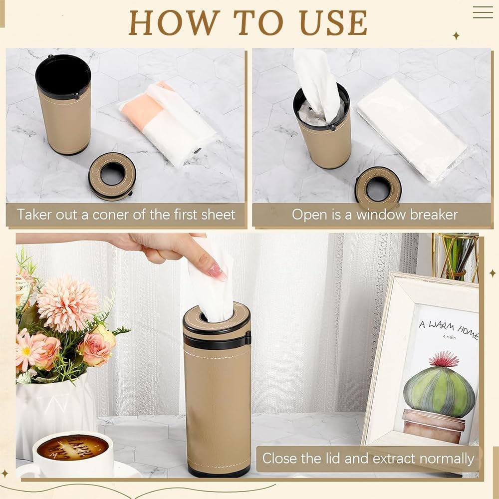 2 Pack Car Tissues Cylinder,Round Car Cup Holder Paper Box,With Window Breaker,Multi-Function Seat-Type Auto Tissue Holder,For Cars Cup Holder,Home,Bathroom,Office(Beige)