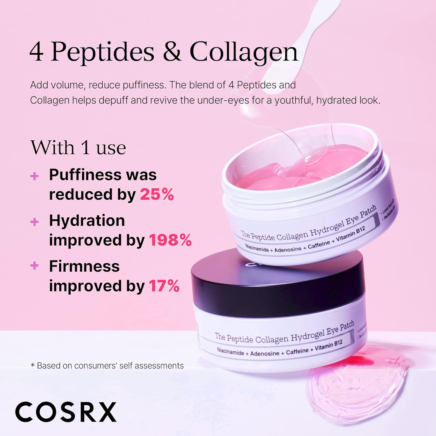 COSRX Peptide Collagen Hydrogel Eye Patch, 60 Patches, under Eye Patches for Puffy Eyes and Dark Circles with Caffeine, Korean Skin Care image number 3
