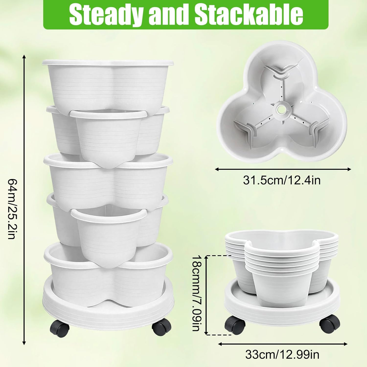 Vertical Planter, 5 Tier Stackable Planters, Indoor Outdoor Gardening Pots with Removable Wheels and Tools, Vegetable Planter for Grow Herbs, Strawberries, Flowers, Succulents image number 6