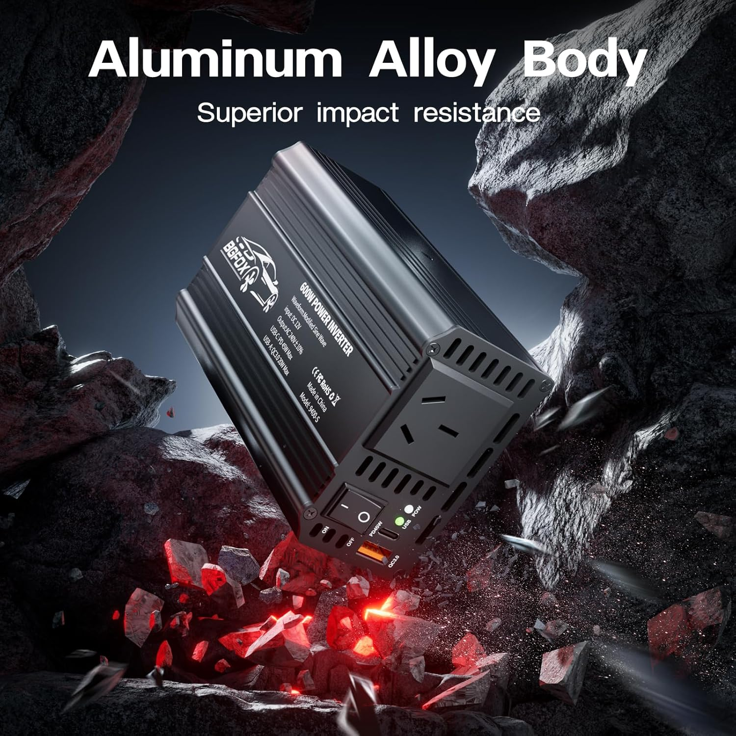 600W Power Inverter DC12V to 230V 240V AC Car Inverter with PD45W and QC 3.0 20W 4.8A USB Port to Charge Your Game Consoles, Car Electronic Devices - Black image number 2