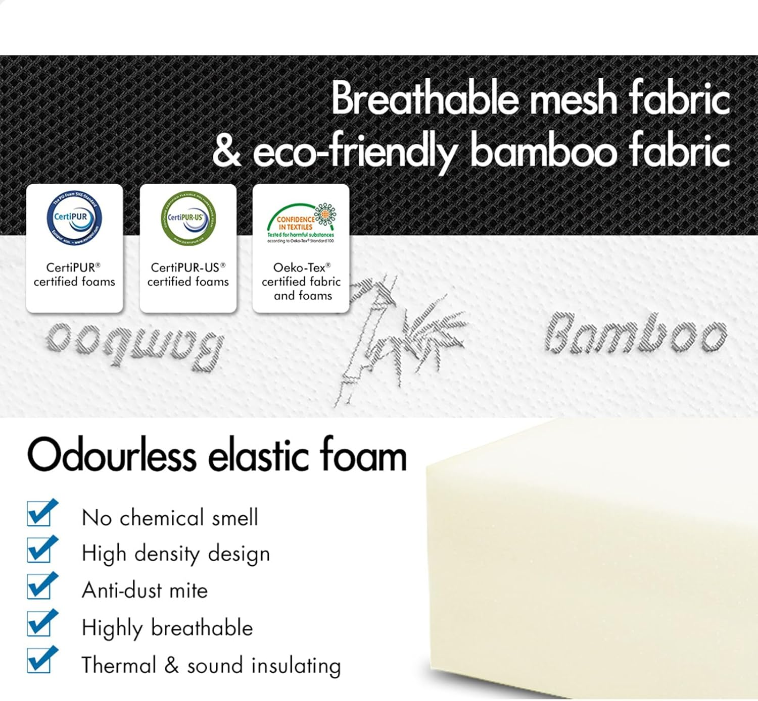 STARRY EUCALYPT Folding Mattress Tri-Fold Sofa Lounge Mat Pad 190 X 79 X 10Cm, 3-Fold Portable Foldable Mattress Floor Bed for Home Office Camping and Travel, Mesh Cover, Black image number 6