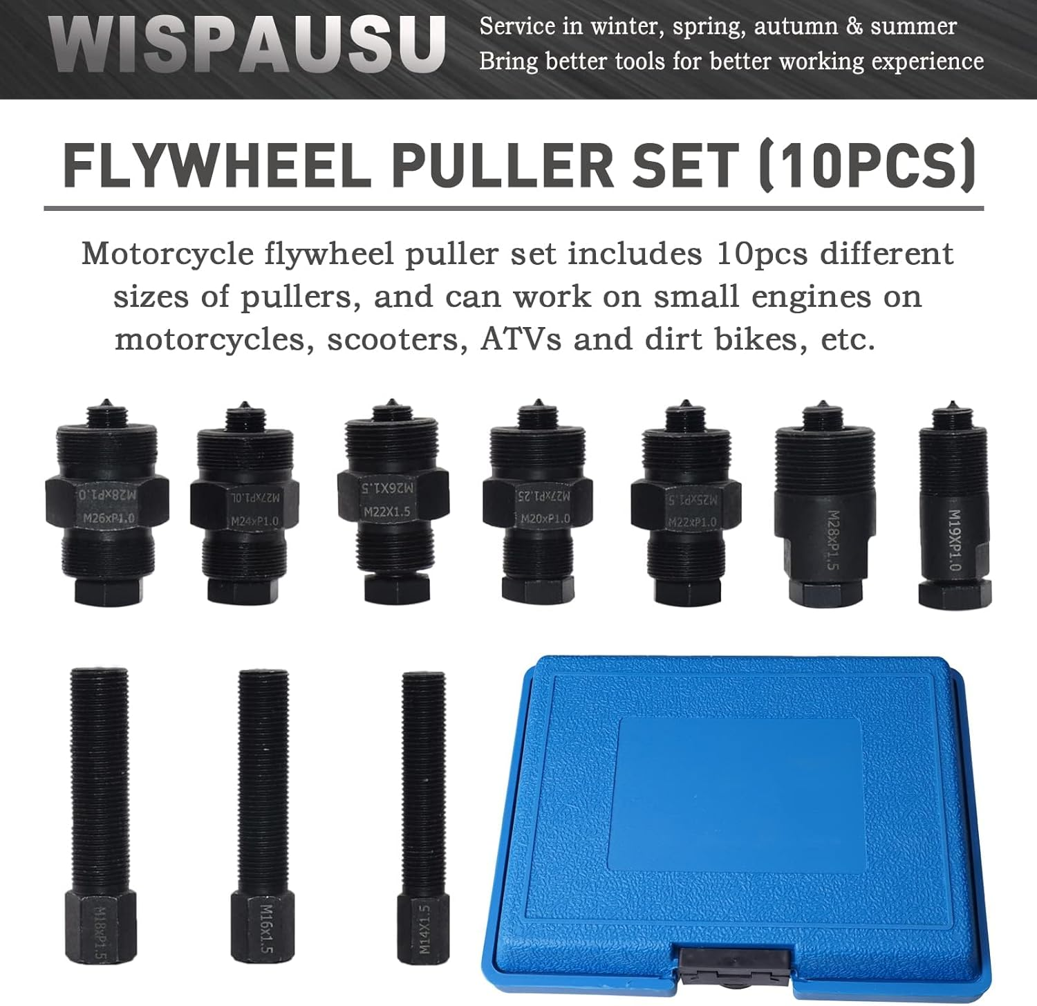 Motorcycle Flywheel Puller Kit for Small Engine, 14Mm 16 18 19 20 22 24 25 26 27 28Mm 10PCS Dirt Bike ATV Flywheel Puller Set image number 3