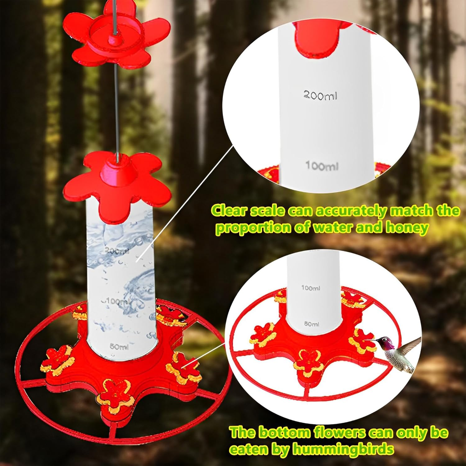 Hummingbird Feeder 2 Pack, Leak Proof Hummingbird Feeders for Outdoors with Ant & Bee Proof and Removable 5 Cross Feeding Ports, Plastic Wide Mouth for Outdoors Hanging, Garden, Deck, Patio image number 3